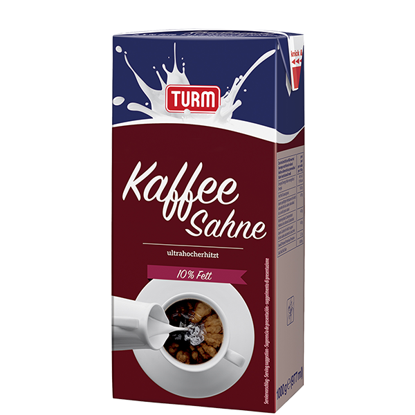TURM Kaffeesahne 10 Prozent Fett in grosser, dunkler Weichpackung
