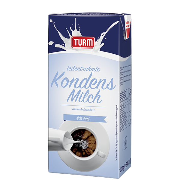 TURM Kondensmilch 4 Prozent Fett in grosser, heller Weichpackung