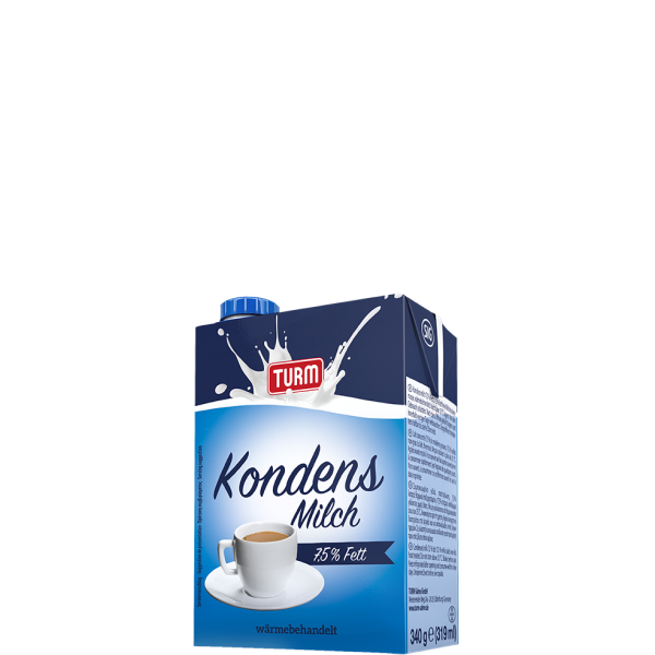 TURM Kondensmilch 7,5 Prozent Fett in mittelblauer Weichpackung